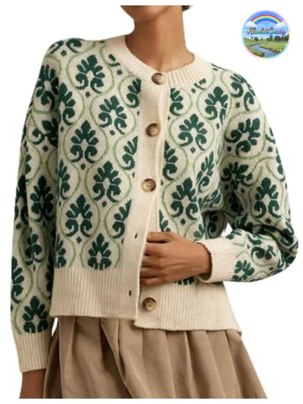 Floral Open Front Chunky Knit Cardigan Sweater Women Long Sleeve Button Down